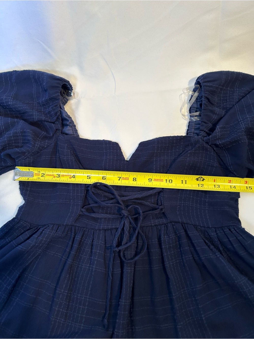 Trixxi Navy Square-Neck Peplum Top with Puff Sleeves Coquette Cottagecore Boho - Picture 6 of 7